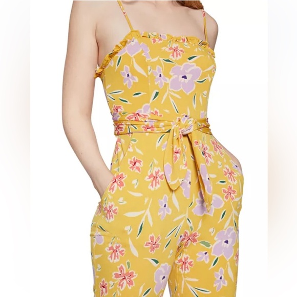 BCBGeneration Floral Colorful Jumpsuit with Square Neck and Ruffle Trim XXS - Picture 2 of 14